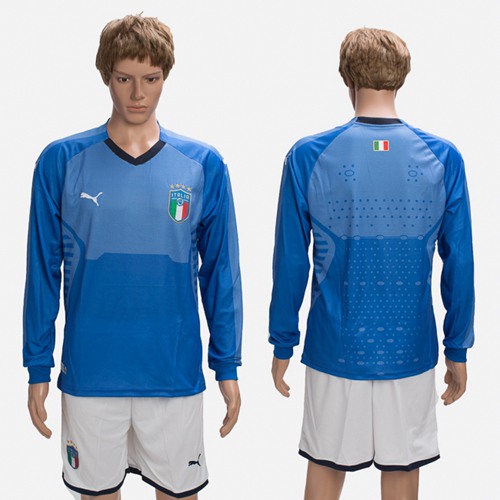 Italy Blank Blue Home Long Sleeves Soccer Country Jersey - Click Image to Close